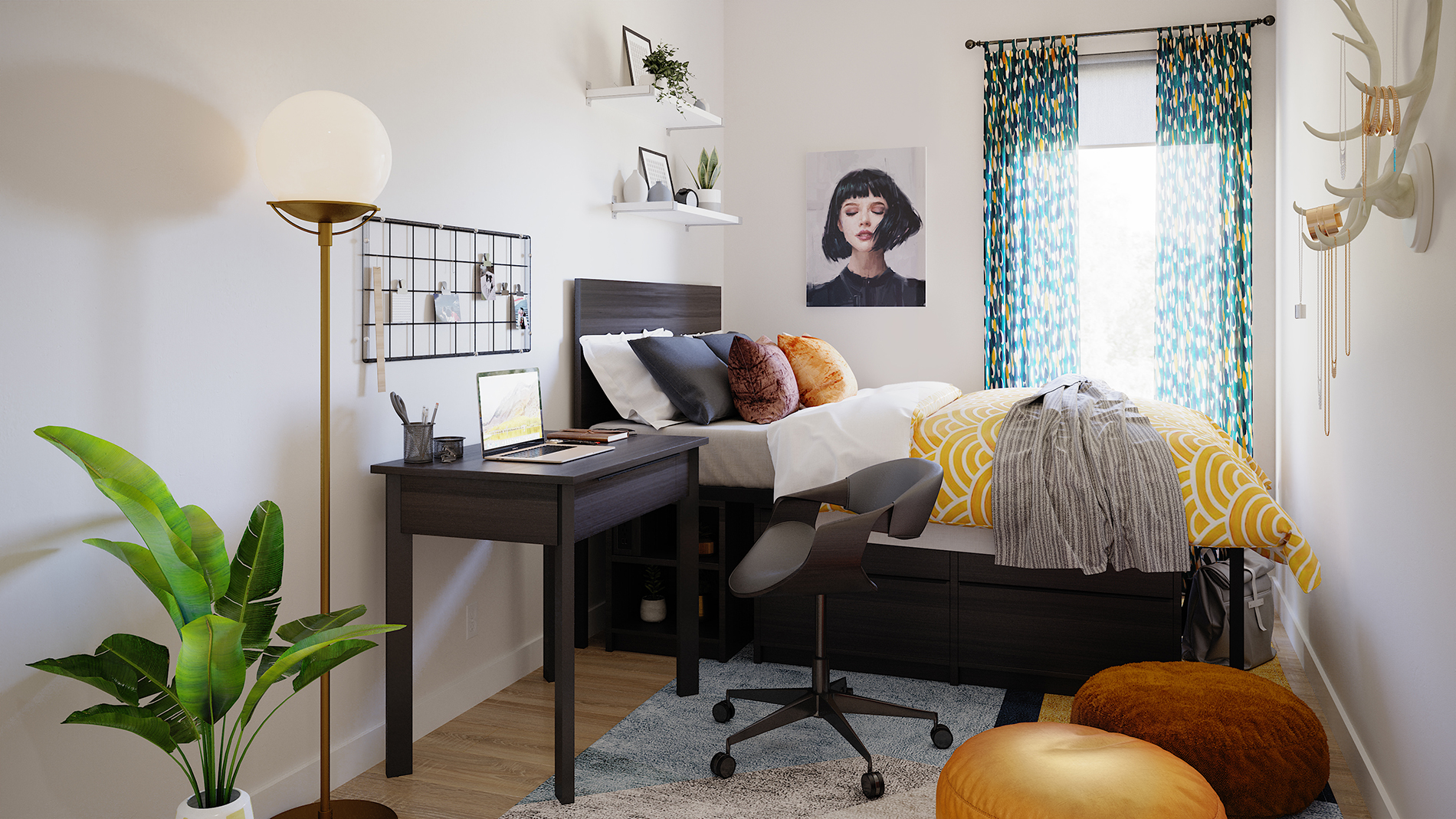 an off-campus student bedroom setup by smarter furnishings, a contract furniture manufacturer and procurement firm
